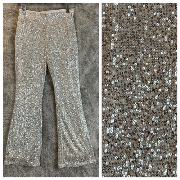Art Class Sequin Bell Bottom Flare Stretch Dico Pants Elastic Waist Girl L 10 12 - Picture 1 of 10